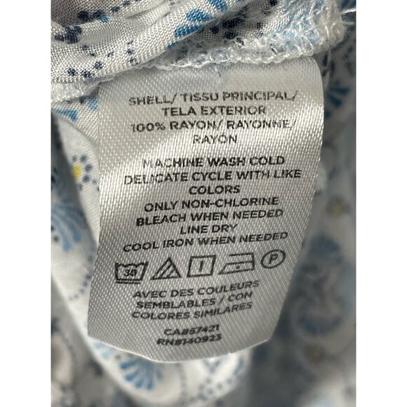 LOFT Blouse Long Sleeve Swiss Dot Ruffle Floral Cottage Size Small Blue - Picture 6 of 6